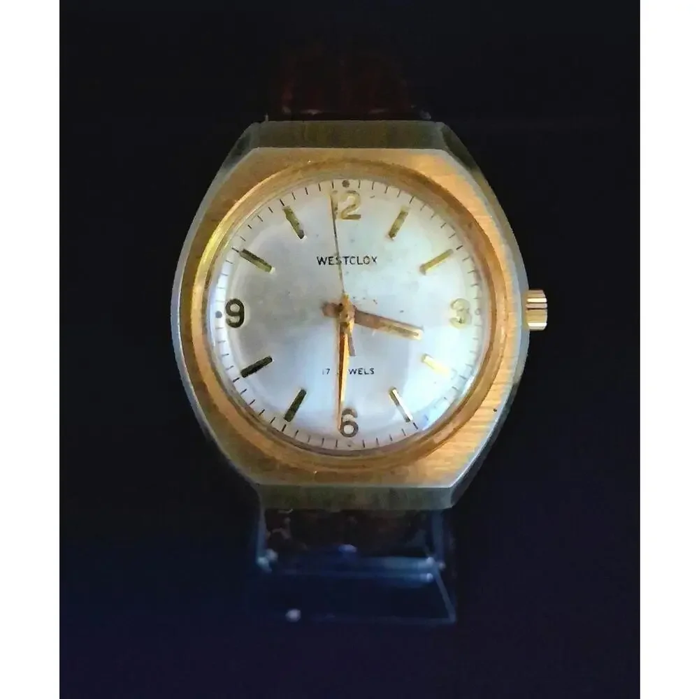 Vintage Westclox Men's Leather Mechanical Hand Wind Watch